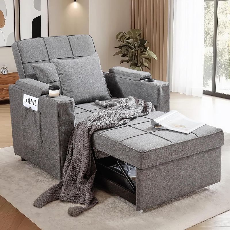 Photo 1 of LUCKLIFE 3-in-1 Sleeper Chair Bed,Pull Out Couch Convertible Sofa Bed Armchair with Cup Holders&Side Pocket for Living Room&Bedroom(Grey)
