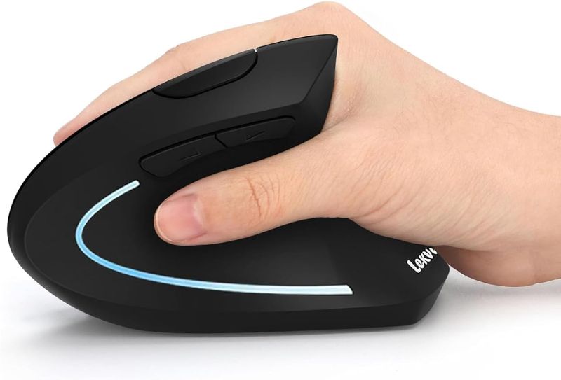 Photo 1 of Lekvey Ergonomic Mouse, Vertical Wireless Mouse - Rechargeable 2.4GHz Optical Vertical Mice : 3 Adjustable DPI 800/1200/1600 Levels 6 Buttons, for Laptop, PC, Computer, Desktop, Notebook etc, Black
