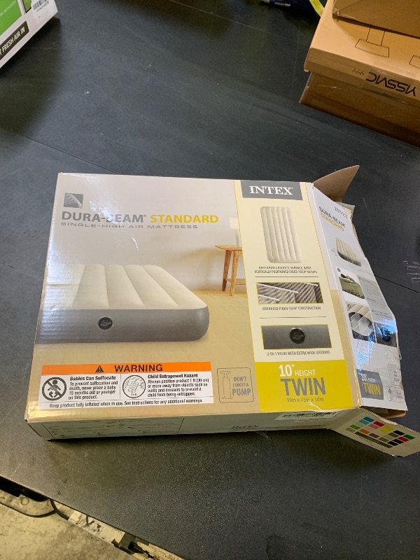 Photo 1 of Intex 64101E Dura-Beam Standard Single-High Air Mattress: Fiber-Tech – Twin Size – 10in Bed Height – 300lb Weight Capacity – Pump Sold Separately