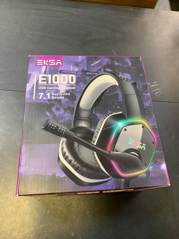 Photo 1 of EKSA E1000 USB Gaming Headset for PC, Computer Headphones with Microphone/Mic Noise Cancelling, 7.1 Surround Sound, RGB Light - Wired Headphones for PS4, PS5 Console, Laptop, Call Center