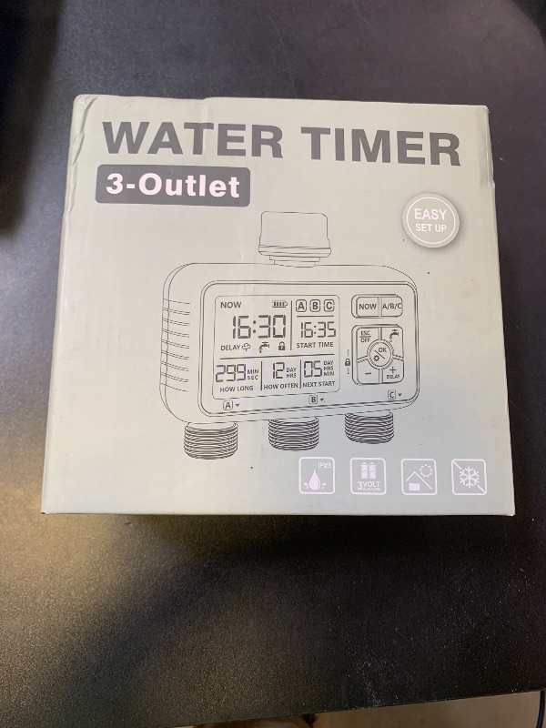 Photo 1 of Watering Timer 3 Zone with Brass Inlet, Sprinkler Timer, Programmable Garden Outdoor Hose Faucet Timers with Rain Delay, Auto & Manual Watering System,Water Hose Irrigation Timers 3 Outlet for Garden