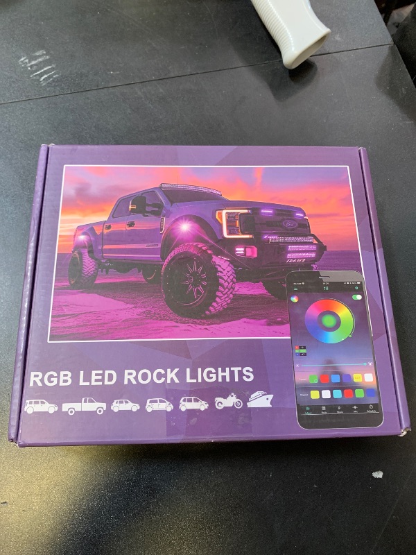 Photo 1 of 4 Pods RGB LED Rock Lights, Underglow Multicolor Neon Light Kit, Wheel Well Light with APP Control & Music Mode, Under Glow Lights for Trucks,Jeep,SUV,Golf Cart,ATV,Pickup Off Road,12V