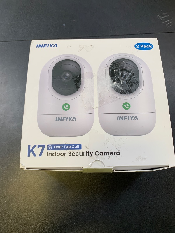 Photo 1 of INFIYA 2K Security Camera Indoor-360 Cameras for Home Security and One-Tap Call, Elderly/Cat/Baby/Nanny, Motion Alert, Intelligent Tracking, 2.4GHz WiFi Only, Work with Alexa/Google Home, K7 2Pack