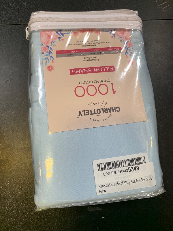 Photo 1 of 100% Egyptian Cotton Euro Pillow Shams Set of 2 by CharlottelyHues 1000 Thread Count European Square Pillow Covers - Hotel Quality, Natural, Soft Bed Cushion Shams - (Euro 26''x26'', Sky Blue)