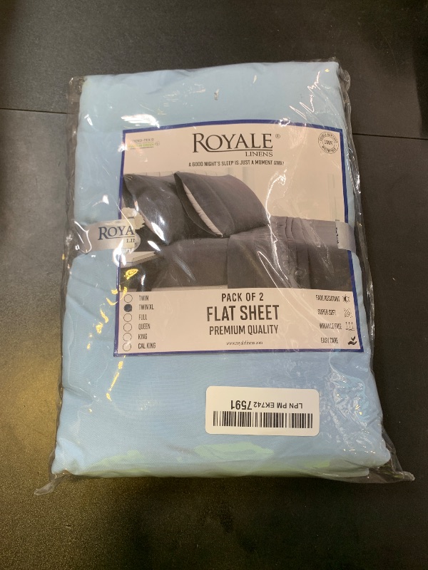 Photo 1 of Royale Linens 2 Pack Bulk Flat Sheet Set - Top Sheets - Soft Microfiber - Wrinkle & Stain Resistant - for Hotel, Massage Table, Hospital, Dorm - Twin XL Flat Sheet Sold Separately (Twin Xl, Lake Blue)