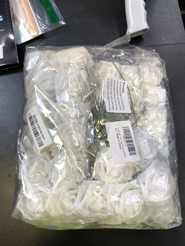Photo 1 of DerBlue 60pcs Artificial Roses Flowers with stem and 10pcs Green Leaves Real Looking Fake Roses Artificial Foam Roses Decoration DIY for Wedding,Arrangements Party Home Decorations