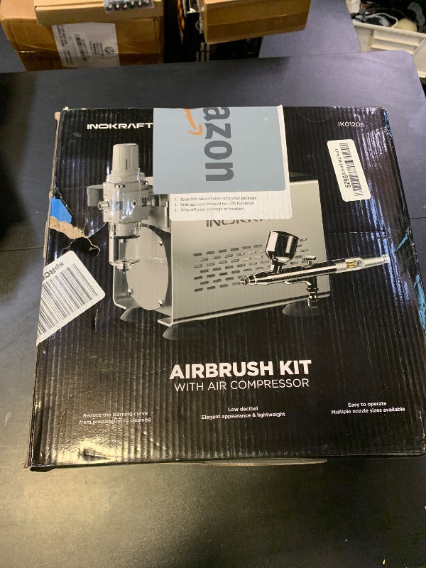 Photo 1 of InoKraft Airbrush Kit with Air Compressor- 1/6 HP Quiet Air Compressor, Gravity Airbrush with 3 Tips 0.2, 0.3 & 0.5 mm- Hose, Holder, How-To Guide- Airbrush Paint Set for Model Painting gift 4 Colors