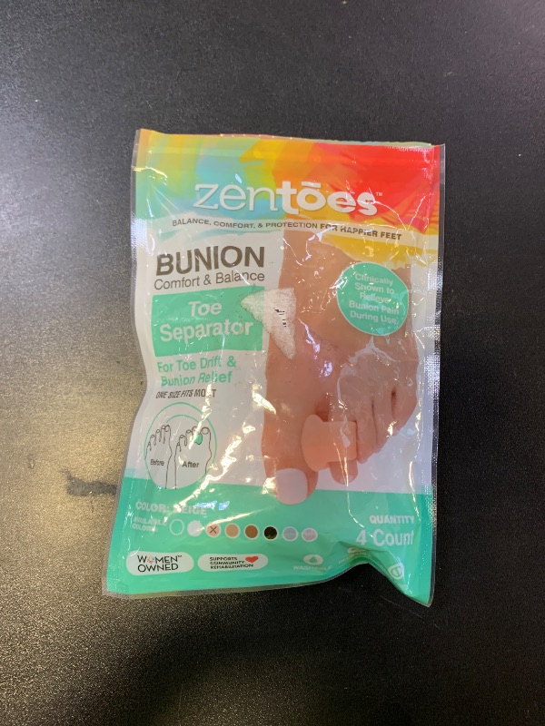 Photo 1 of ZenToes Gel Toe Separators for Overlapping Toes, Bunions, Big Toe Alignment, Corrector and Spacer - 4 Pack (Beige)