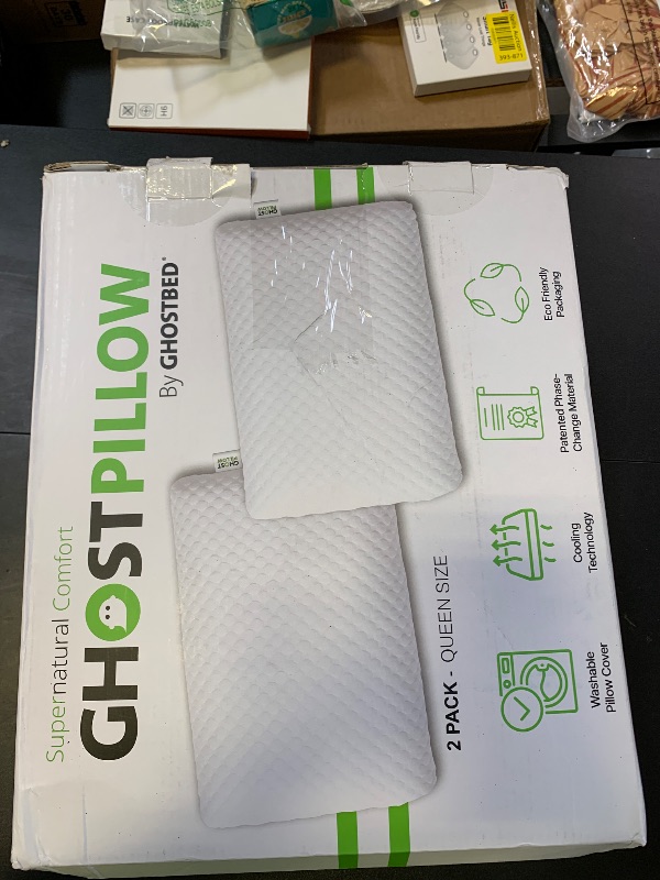Photo 1 of GhostBed Medium Firm Cooling Memory Foam Pillows - Queen Size Set of 2, Ventilated with Washable Cover - Ideal Bed Pillows for Stomach, Back, and Side Sleepers - Premium Cooling Pillows 2 Pack