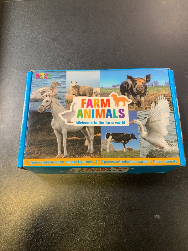 Photo 1 of 12 PCS Farm Animal Figurines with 12 Introducing Flashcards, Realistic Farm Animals Playset Montessori Toys Science Educational Matching Game for Homeschool Preschool Toddler Kids