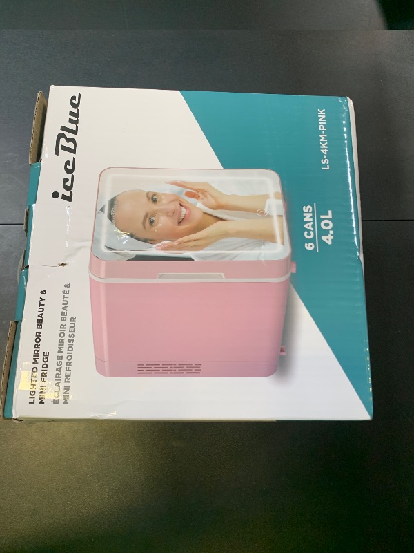 View 2 of Iceblue Skincare Fridge with Dimmable LED Light Mirror, 4L Compact Makeup Refrigerator for Bedroom, Car, Office & Dorm, Pink Mini Fridge for Beauty Essentials & Beverages(Pink)