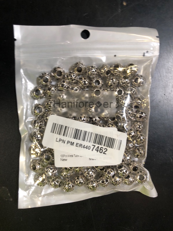 Photo 1 of 100Pcs Metal Tube Spacer Beads Silver Beads for Jewelry Making Necklace Large Hole Paracord Beads Bracelets Spacers Charms Loose Beads-5Style*20