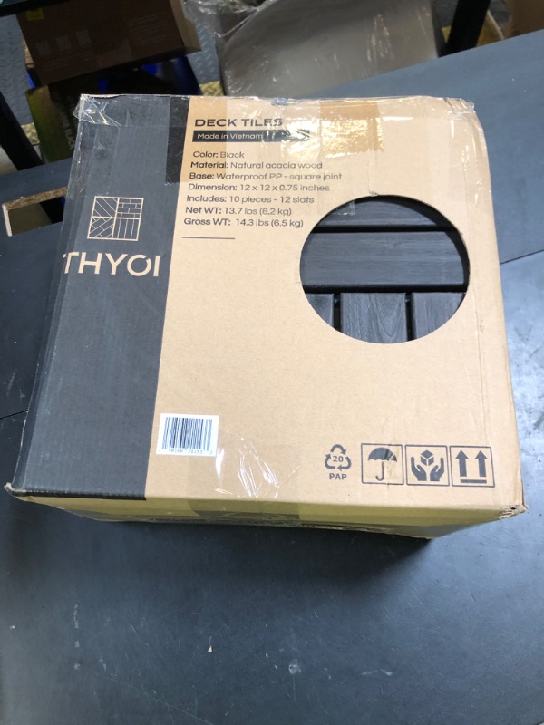 Photo 1 of 10 Pcs Interlocking Deck Tiles, Patio Flooring - Outdoor Waterproof Acacia Wood Tiles for All Weather Use - Balcony, Backyard, Indoor & Outdoor (Black, 10 Pcs - 12.1 Square Ft)