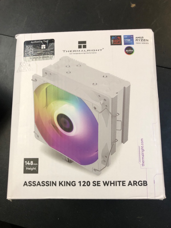 Photo 1 of Thermalright Assassin King 120 SE White ARGB CPU Air Cooler, AK120 SE White ARB, 5 Heatpipes, TL-C12CW-S PWM Quiet Fan CPU Cooler with S-FDB Bearing, for AMD AM4/AM5/Intel LGA1700/1150/1151/1200/1851