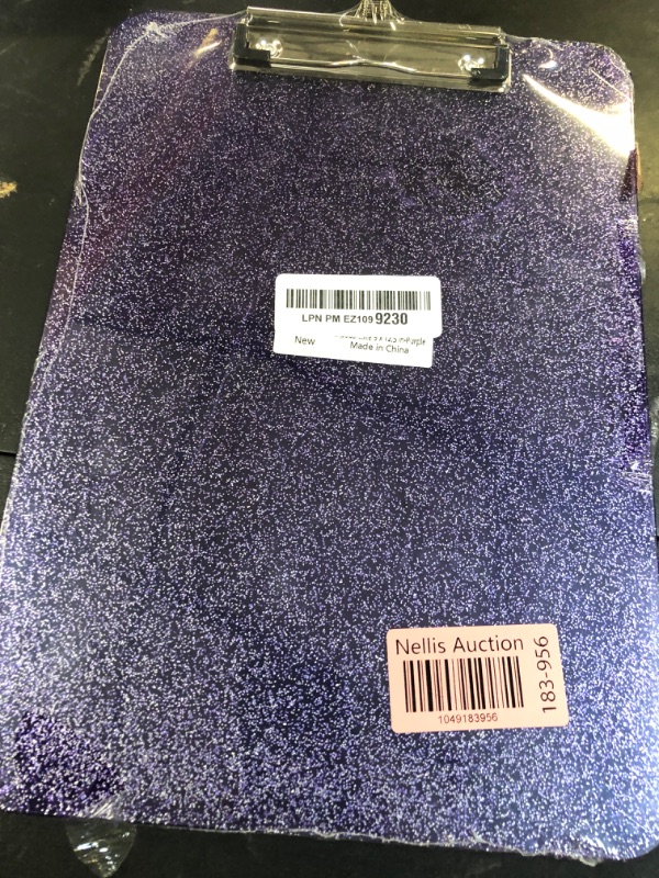 Photo 1 of 1 Pcs Clear Glitter Clipboards, Plastic Clipboard with Pen Holder,Size 8.85 x 12.4 in Shiny Clipboards with Low Profile Clip,Cute Hanging Clipboard for Office School Supplies Sparkly Clip board-Purple