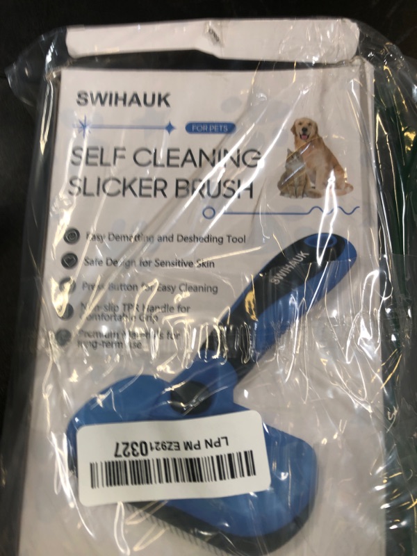Photo 1 of Swihauk Self Cleaning Slicker Brush - Skin Friendly Deshedding Grooming Tool for Dogs & Cats, Suitable for Shedding & Haired Pets, with Pet Supplies Accessories, BlueLPNPMEZ9210327
