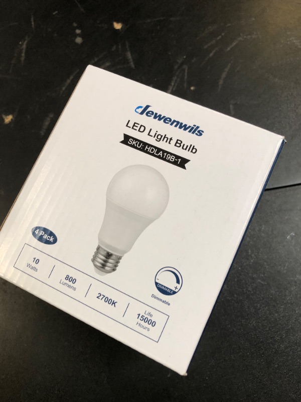 Photo 1 of DEWENWILS 4-Pack Dimmable LED A19 Light Bulb, 800 Super Bright, 2700K Soft Warm Light Bulb, 10W (60 Watt Equivalent) LED Bulb, E26 Medium Screw Base, UL Listed