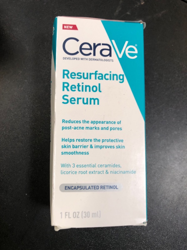 Photo 1 of CeraVe Resurfacing Retinol Serum For Post Acne Marks, Formulated With Licorice Root Extract & Niacinamide, Brightening Serum & Pore Minimizer For Face, Post Acne Skin Barrier Repair, Non-Comedogenic