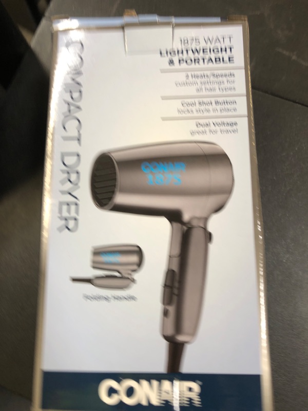 Photo 1 of Conair Travel Hair Dryer with Dual Voltage, 1875W Compact Hair Dryer with Folding Handle, Travel Blow Dryer