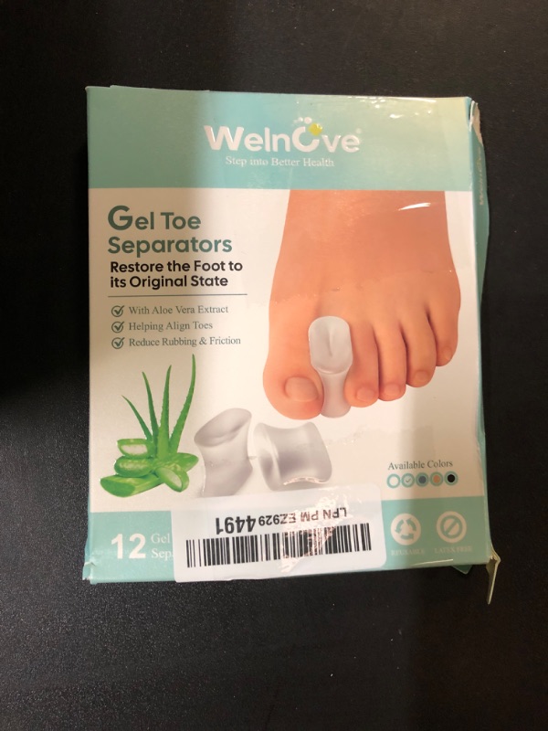 Photo 1 of Welnove 12-Pack Gel Toe Separators – Bunion Pads – Toe Spacers for Straightening Overlapping Toes for Men and Women - Transparent