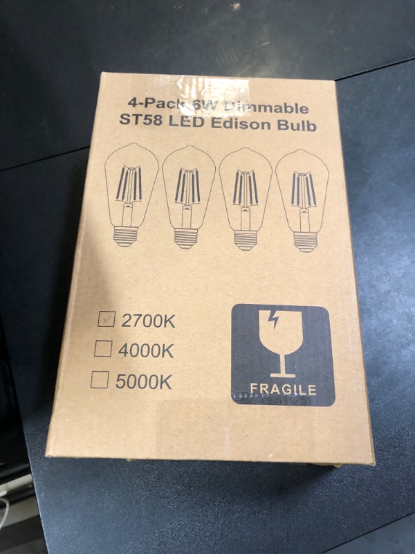 Photo 1 of PARTPHONER LED Light Bulbs Dimmable Vintage Edison Bulb, E26 LED Bulb 60W Equivalent 720 Lumens, Warm White 2700K, ST58 Antique LED Filament Bulb CRI 85+, Clear Glass, Pack of 4