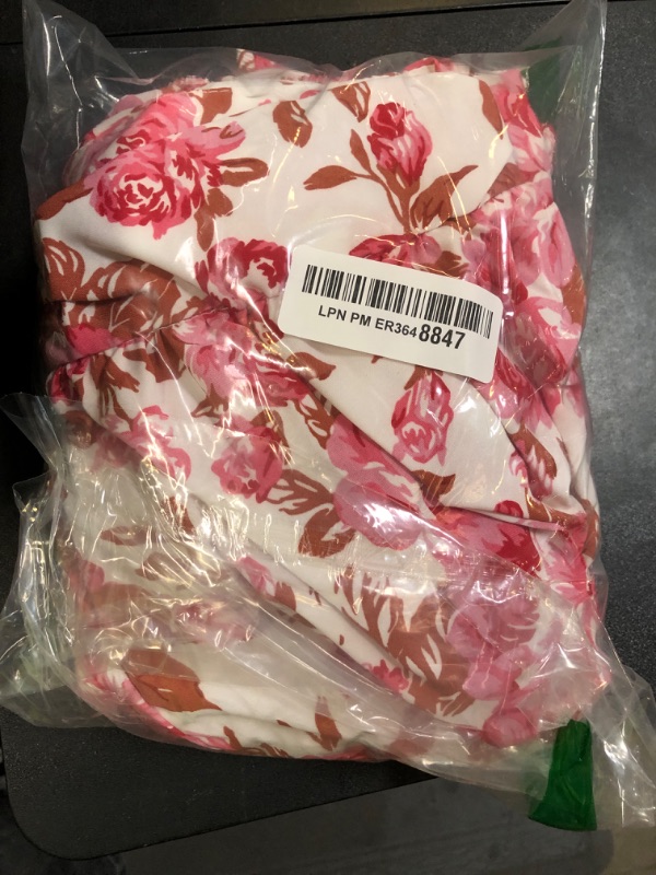 Photo 1 of SweatyRocks Women's 2 Piece Outfits Off Shoulder Floral Print Crop Top and Ruffle Hem Skirts Set Pink White Large