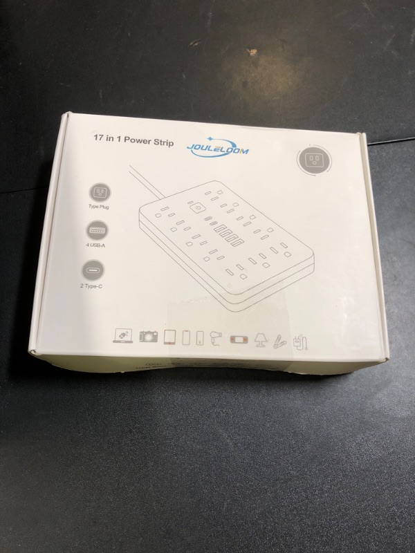 Photo 1 of JouleLoom 10 FT Flat Plug Surge Protector Power Strip,11 Multiple AC Outlets with 6 USB Ports (2 USB C), 6 Feet Extension Cord, 1250W/10A, One Touch Switch Button, White