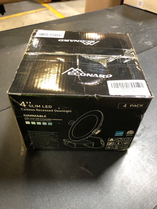 Photo 1 of Meconard 4 Pack 4 Inch LED Recessed Ceiling Light with Junction Box, 2700K/3000K/3500K/4000K/5000K Selectable, 9W=75W 750LM, Dimmable Canless Downlights, ETL and Energy Star Listed