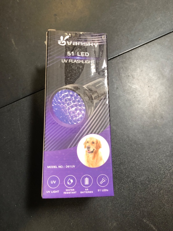 Photo 1 of Vansky UV Flashlight Black Light, 51 LED Blacklight Pet Urine Detector for Dog/Cat Urine, Dry Stains, Bed Bug, Resin Curing, Scorpions Finder
