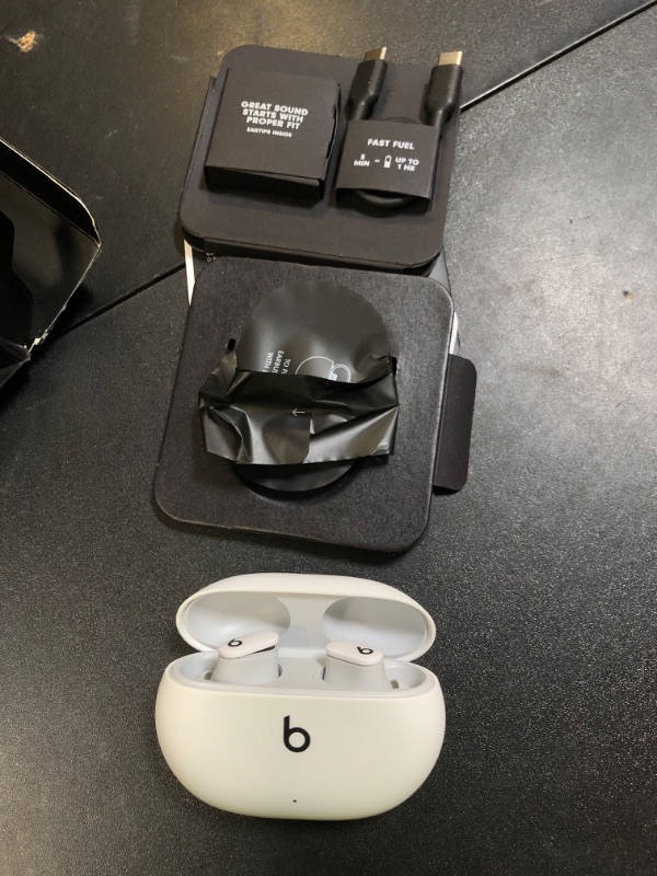 Photo 1 of Beats Studio Buds - True Wireless Noise Cancelling Earbuds - Compatible with Apple & Android, Built-in Microphone, IPX4 Rating, Sweat Resistant Earphones, Class 1 Bluetooth Headphones - White