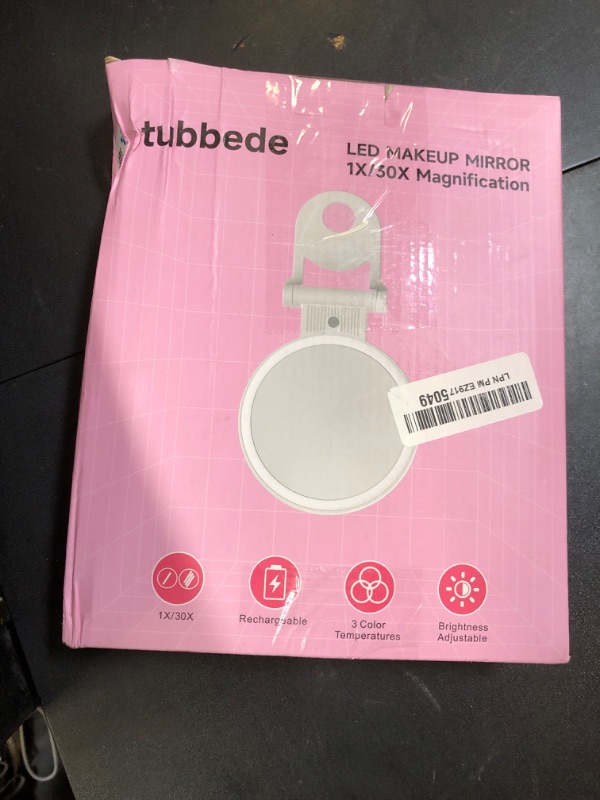 Photo 1 of Tubbede Makeup Mirror, 1X/30X Magnification with 3 level LED Lights, 2000 mAh Rechargeable Double Sided Magnifying Mirror with 360° Rotation, Perfect for Precision Grooming and Makeup, Women Gift
