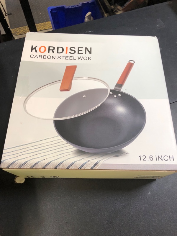 Photo 1 of Kordisen Nonstick Wok with Lid, 13 Inch Woks & Stir Fry Pans Nonstick, Carbon Steel Wok for Cooking, Pre-Seasoned Flat Bottom Chinese Wok for Induction, Electric, Gas Stoves