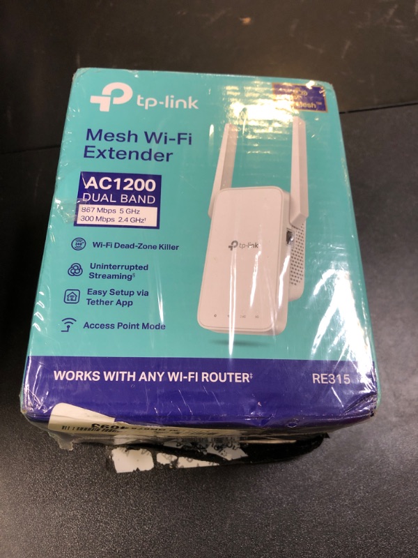 Photo 1 of TP-Link AC1200 WiFi Extender, 2025 Wirecutter Best WiFi Extender, 1.2Gbps Home Signal Booster, Dual Band 5GHz/2.4GHz, Up to 1600 Sq.ft and 32 Devices, EasyMesh Compatible, One Ethernet Port (RE315)