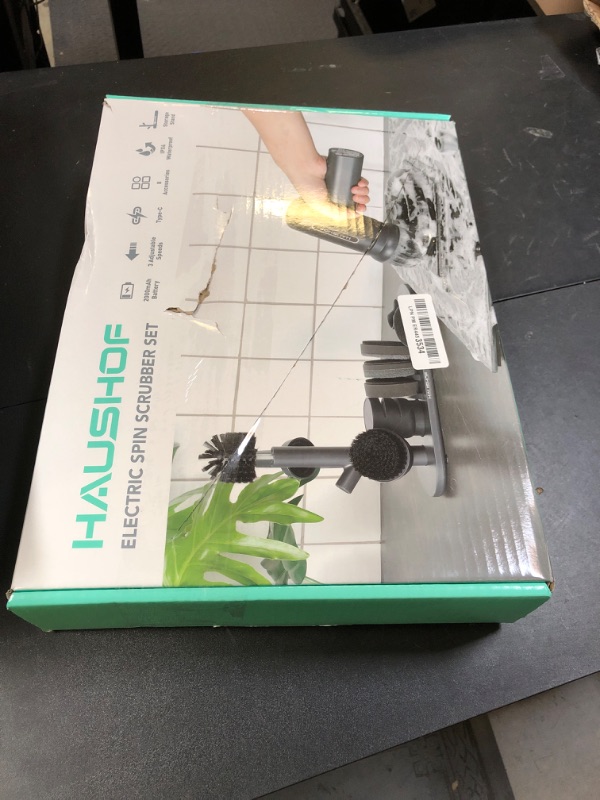 Photo 1 of HAUSHOF Electric Spin Scrubber, Cordless Cleaning Brush with 8 Replaceable Heads and 3 Speeds for Cleaning Kitchen, Bathroom, Knife Sharpener Included
