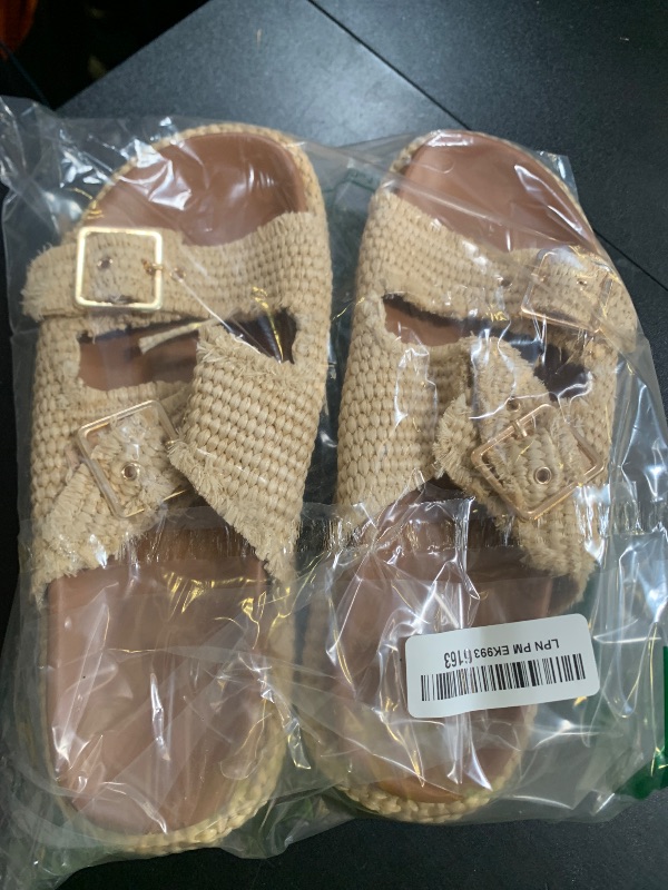 Photo 1 of mikarka Raffia Platform Sandals for Women 2025: Resort Womens Sandals Comfortable - Summer Beach Sandals Buckle Straps Espadrilles Flatform Slides Mules Apricot Size 9