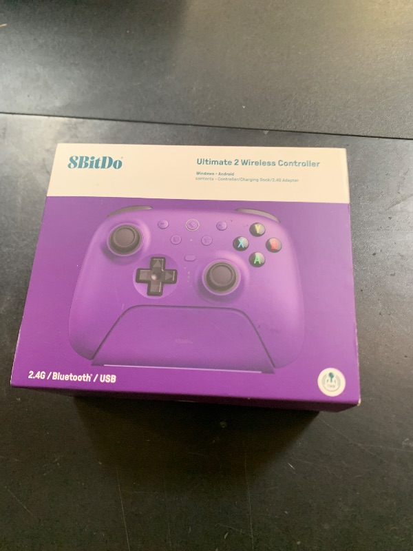 Photo 1 of 8Bitdo Ultimate 2 Wireless Gaming Controller with TMR Joysticks, Switchable Hall Effect/Tactile Triggers, 8Speed Wireless Tech, Charging Dock, RGB Fire Ring for PC & Android - Purper