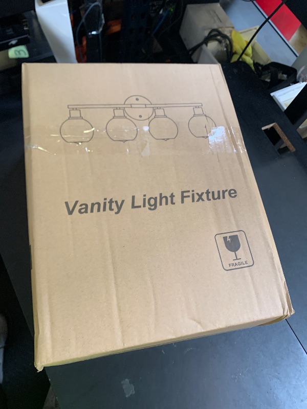 Photo 1 of 4-Light Bathroom Light Fixtures 2024 Upgrade, Gold Modern Vanity Lights Over Mirror with Clear Glass Globe Shade, Bathroom Wall Sconces for Mirror Kitchen Living Room Hallway Cabinet Bedroom Porch