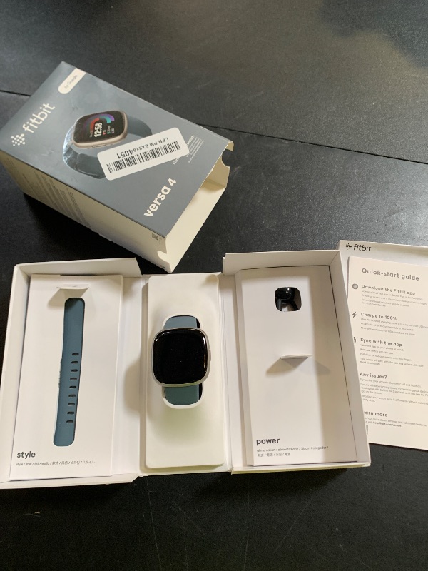 Photo 1 of Fitbit Versa 4 Fitness Smartwatch with Daily Readiness, GPS, 24/7 Heart Rate, 40+ Exercise Modes, Sleep Tracking and more, Waterfall Blue/Platinum, One Size (S & L Bands Included)