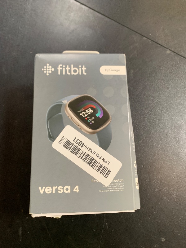 Photo 1 of Fitbit Versa 4 Fitness Smartwatch with Daily Readiness, GPS, 24/7 Heart Rate, 40+ Exercise Modes, Sleep Tracking and more, Waterfall Blue/Platinum, One Size (S & L Bands Included)