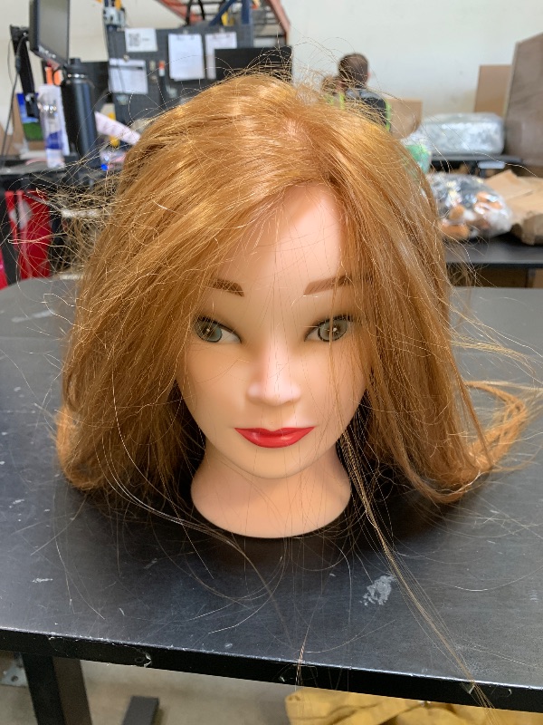 Photo 1 of Mannequin Head with 80% Real Human Hair 26''-28"Cosmetology Mannequin Doll Head to Practice Hair Styles Hairdresser Practice Braiding Head(27# Light Brown)