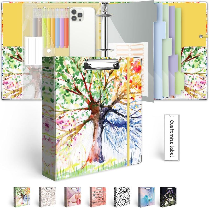 Photo 1 of 2 Inch 3 Ring Binder Organizer, Three Ring Binder with Clipboard, 5-Tabs Pockets Dividers, Transparent Folder,18 Divider Stikers, BVSSX Decorative Binders for Letter Size 8.5"x11" Paper (Seasons Tree) only the binder