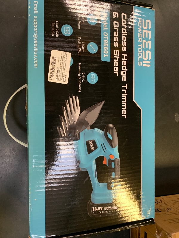 Photo 1 of SEESII 2-in-1 Brushless Hedge Trimmers: Cordless Grass Shears with Dual 2.0 Ah Batteries, 6" Electric Bush Shrub Trimmer with Dual Action Blade, Handheld Grass Cutter for Yard Garden, Lawn Pruning