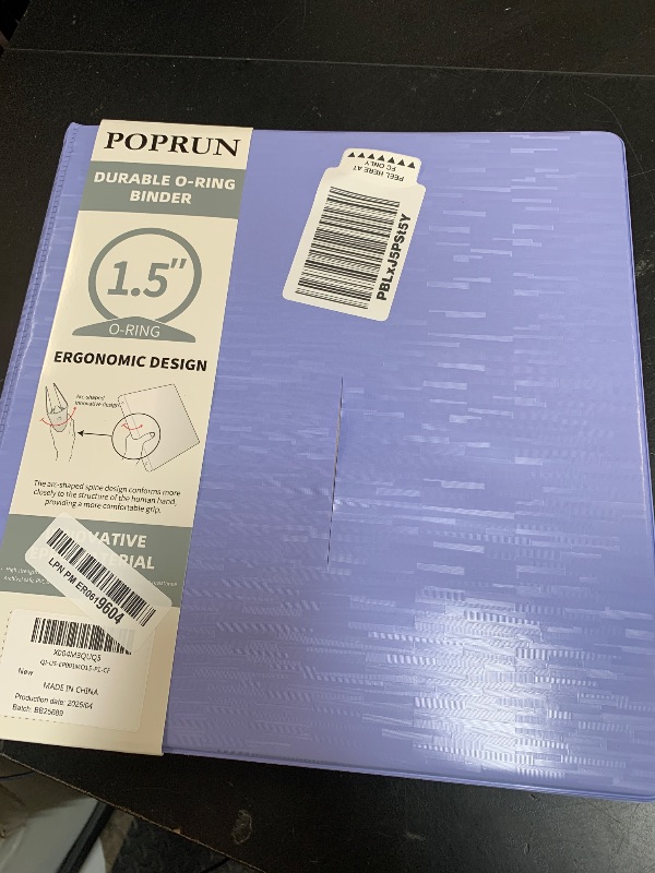 Photo 1 of POPRUN 3 Ring Binder 1.5 Inch, PVC-Free, Holds 325 Sheets of 8.5 x 11 Paper, Extra Durable Organizer with 2 Pockets for School & Office, Heavy-Duty, 1 Pack, Cornflower Purple