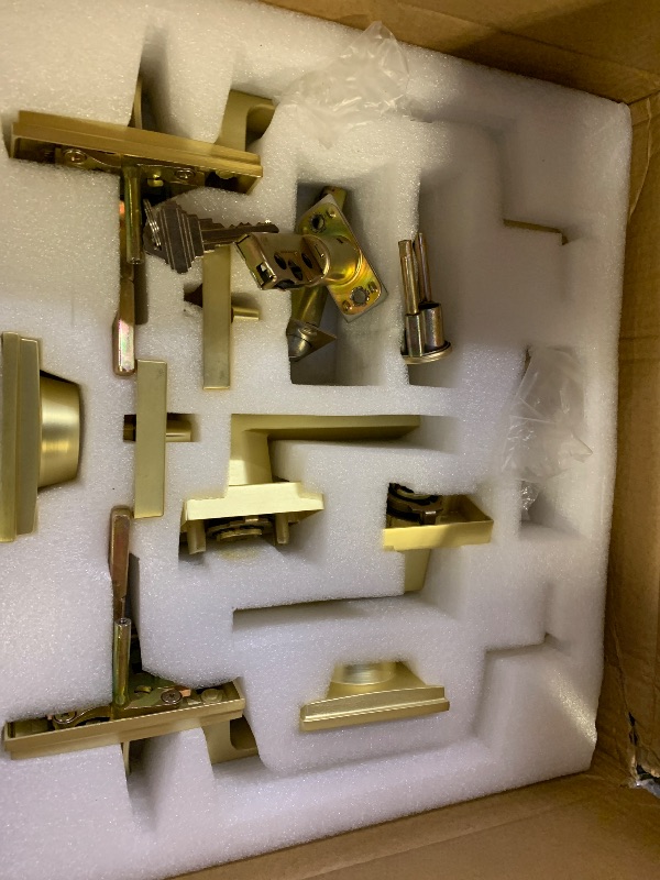 Photo 1 of goldenwarm Double Front Door Lock Set, Gold Double Door Handle Set, Gold Double Door Handle with Dummy, Modern Double Front Door Hardware Set with Reversible Handle Lever