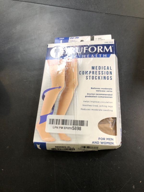 Photo 1 of Truform 20-30 mmHg Compression Stockings for Men and Women, Thigh High Length, Dot Top, Closed Toe, Beige, X-Large