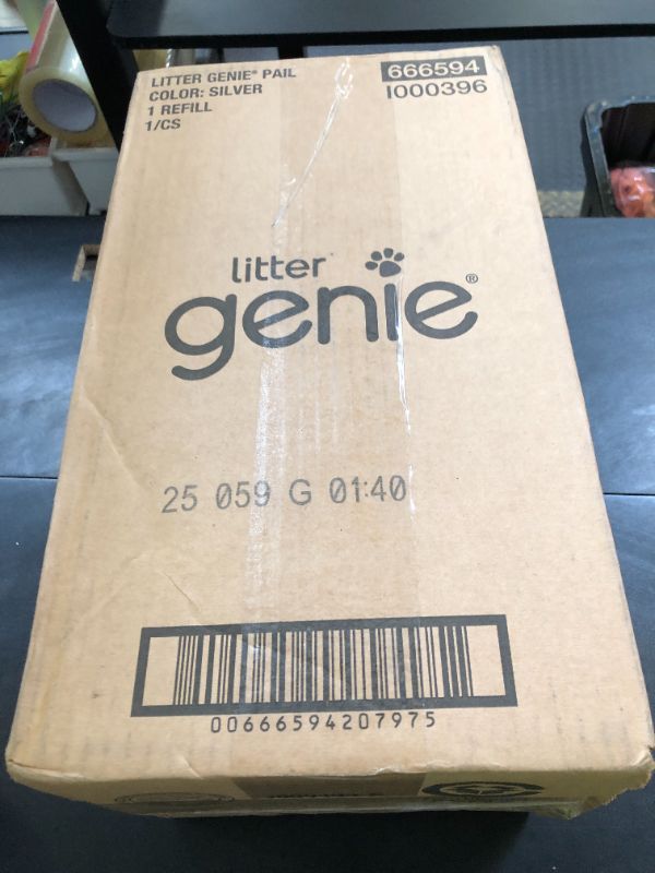 Photo 1 of Litter Genie Standard Pail (Silver) | Cat Litter Box Waste Disposal System for Odor Control | Includes 1 Square Refill Bag