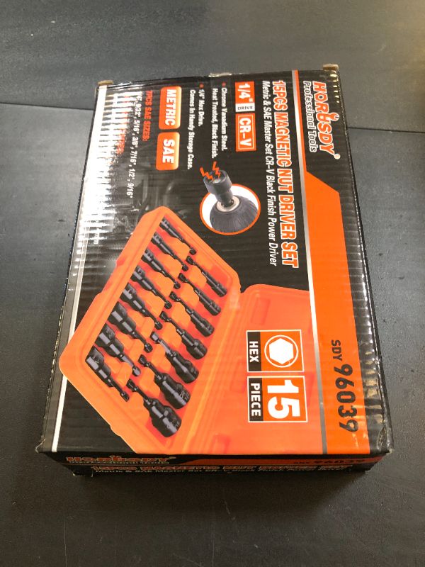 Photo 1 of HORUSDY 15Pcs Nut Driver Set SAE and Metric, Impact Magnetic Nut Driver for impact drill, Cr-V Steel 1/4" Hex Shank Quick Change,with Storage Case