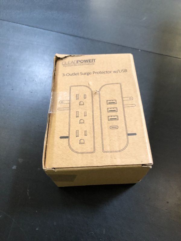 Photo 1 of Clear Power 3 Side-Outlet 1200 Joule Surge Protector Wall-tap w/3-port USB-A & 1-Port USB-C Chargers, CP30009