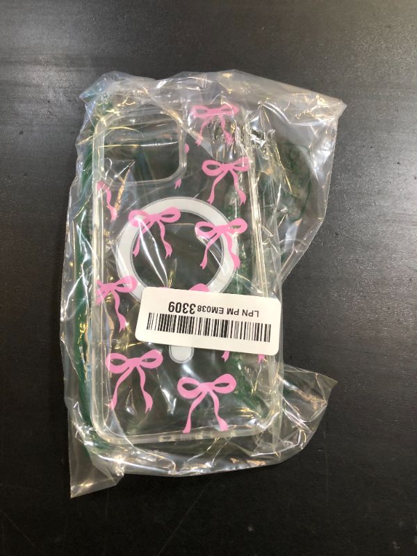 Photo 1 of UEEBAI Magnetic for iPhone 16 Pro Max Case, Bow Case Compatible with MagSafe, Wireless Slim Clear Ribbon Aesthetic Phone Cover Anti-Yellowing Shockproof Protective Cover for Women Girl - Pink