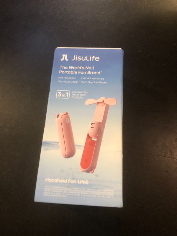 Photo 1 of JISULIFE Handheld Mini Fan, 3 IN 1 USB Rechargeable Portable Fan [12-19 Working Hours] with Power Bank, Flashlight, Pocket Design for Travel/Summer/Concerts/Lash, Gifts for Women (Pink)